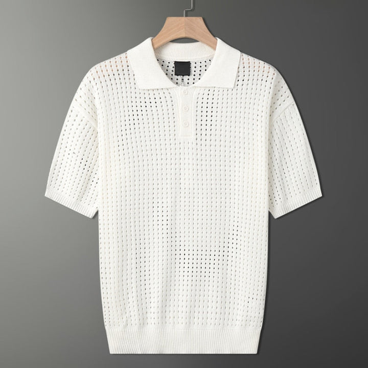 White Airy Men's Polo with Fine Knit Structure – Daan-S-State of Style