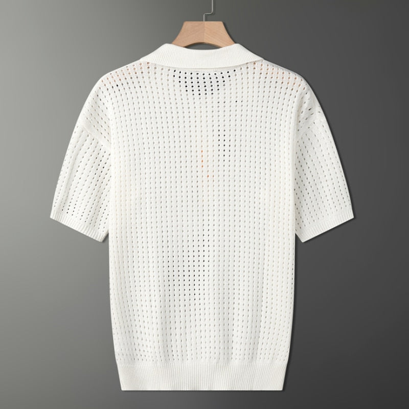 White Airy Men's Polo with Fine Knit Structure – Daan-S-State of Style