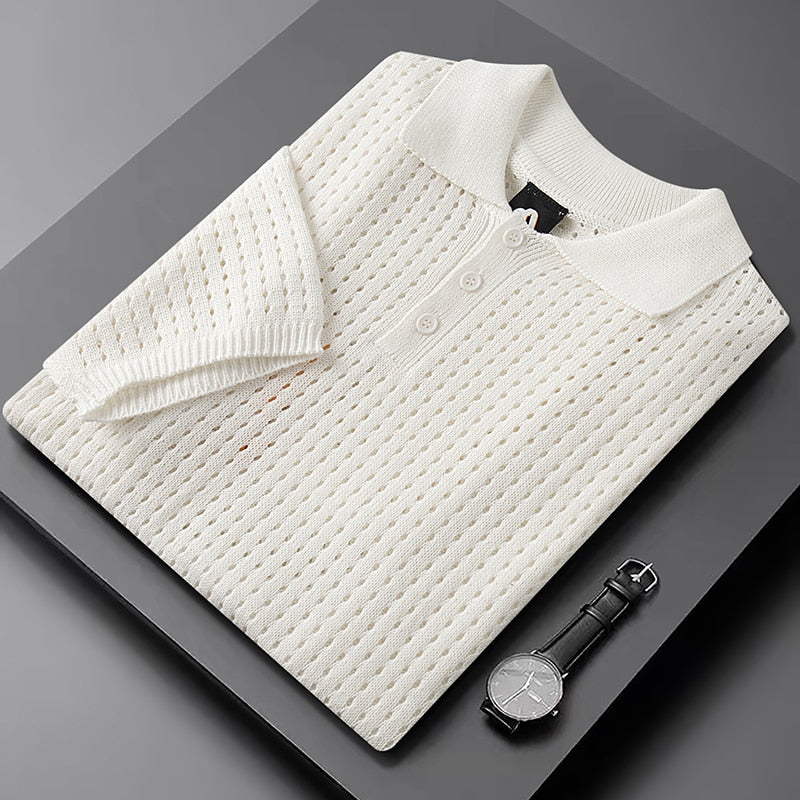 White Airy Men's Polo with Fine Knit Structure – Daan-S-State of Style