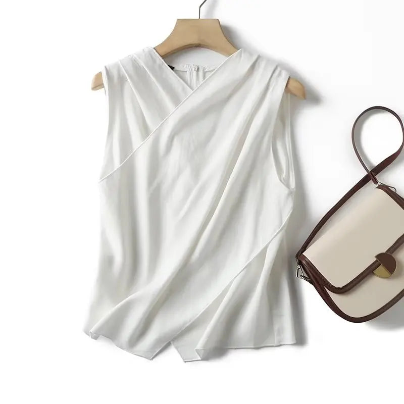 White airy & stylish sleeveless linen blouse for women – Amira-S-State of Style