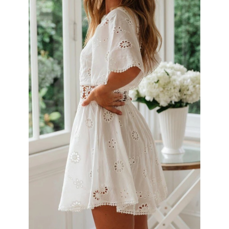 White airy summer dress with lace accents for women – Elina-S-State of Style