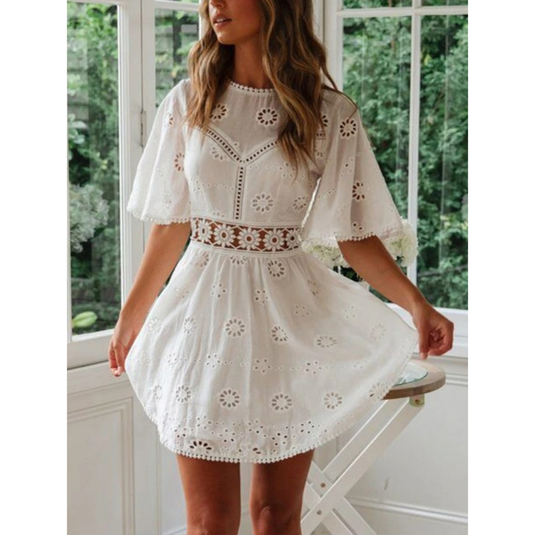White airy summer dress with lace accents for women – Elina-S-State of Style