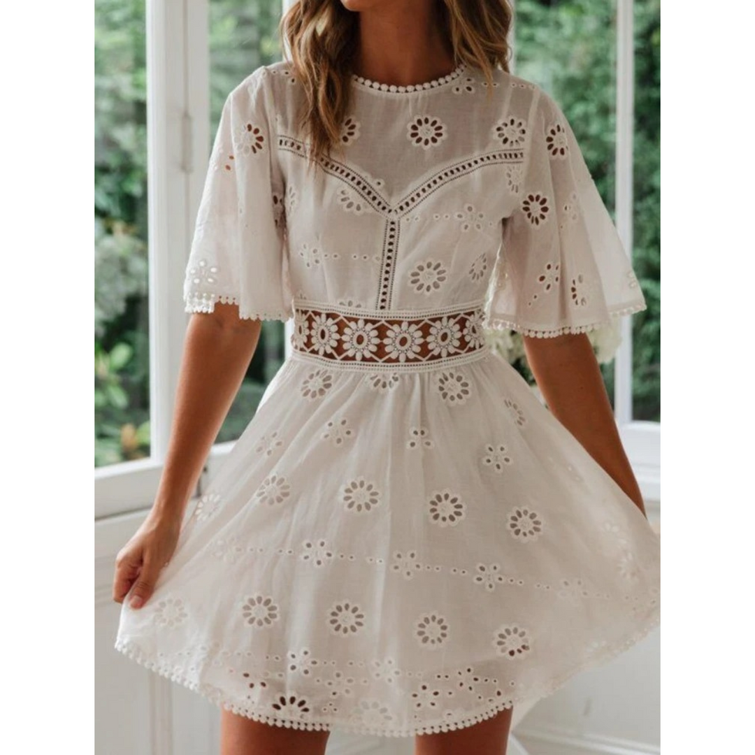 White airy summer dress with lace accents for women – Elina-S-State of Style