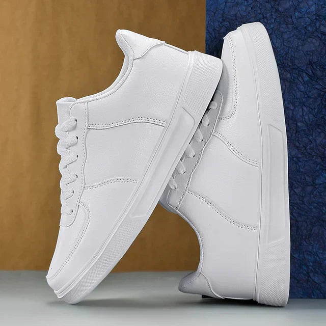 White and Black Lightweight Leather Sneakers for Men - Max-White-3.5-State of Style