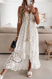 White Crocheted Fringed Dress - Élodie-S-State of Style