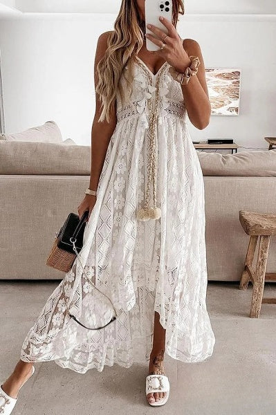 White Crocheted Fringed Dress - Élodie-S-State of Style