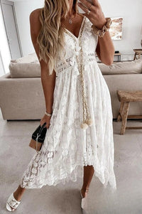 White Crocheted Fringed Dress - Élodie-S-State of Style