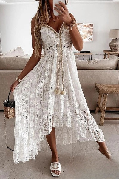 White Crocheted Fringed Dress - Élodie-S-State of Style