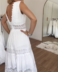 White Lace V-Neck Midi Dress | Celina-White-S-State of Style