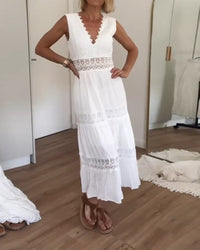 White Lace V-Neck Midi Dress | Celina-White-S-State of Style