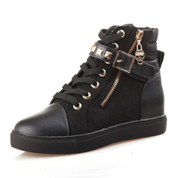 White Leather High Sneakers with Zip for Ladies - Ava-Black-4-State of Style