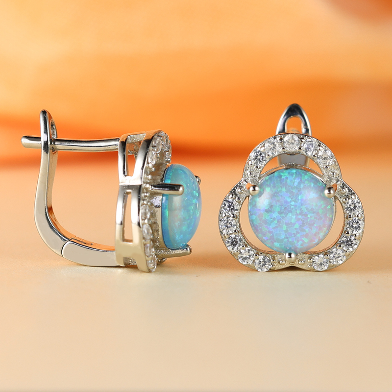 White Opal & Zircon Clover Leaf Earrings - Elara-Blue Opal and Rose Gold-State of Style