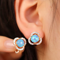 White Opal & Zircon Clover Leaf Earrings - Elara-Blue Opal and Rose Gold-State of Style
