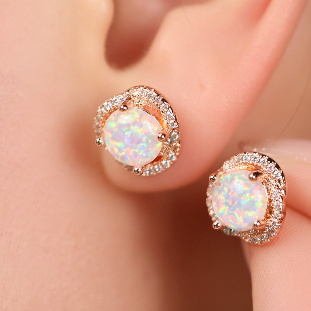 White Opal & Zircon Clover Leaf Earrings - Elara-White Opal and Rose Gold-State of Style