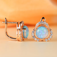 White Opal & Zirconia Clover Earrings - Elara-Blue Opal & Rose Gold-State of Style