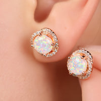 White Opal & Zirconia Clover Earrings - Elara-White Opal & Rose Gold-State of Style