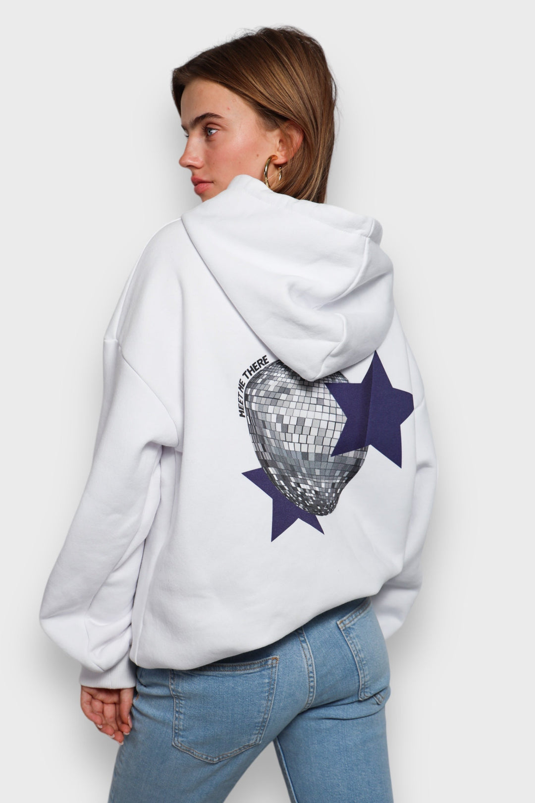 White Women's Hoodie with Disco Ball Print - BellaShine-S-State of Style