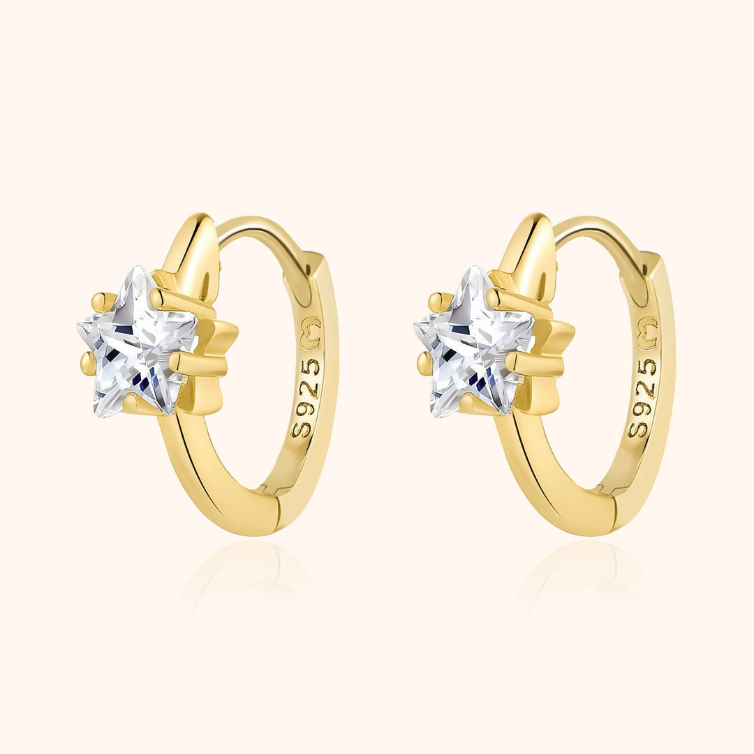 Wide Creole Earrings with Star Zirconia - Lunara-Gold-State of Style