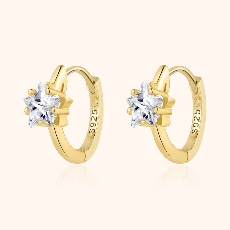 Wide Creole Earrings with Star Zirconia - Lunara-Gold-State of Style