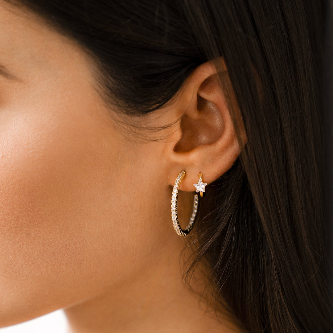 Wide Creole Earrings with Star Zirconia - Lunara-Silver-State of Style