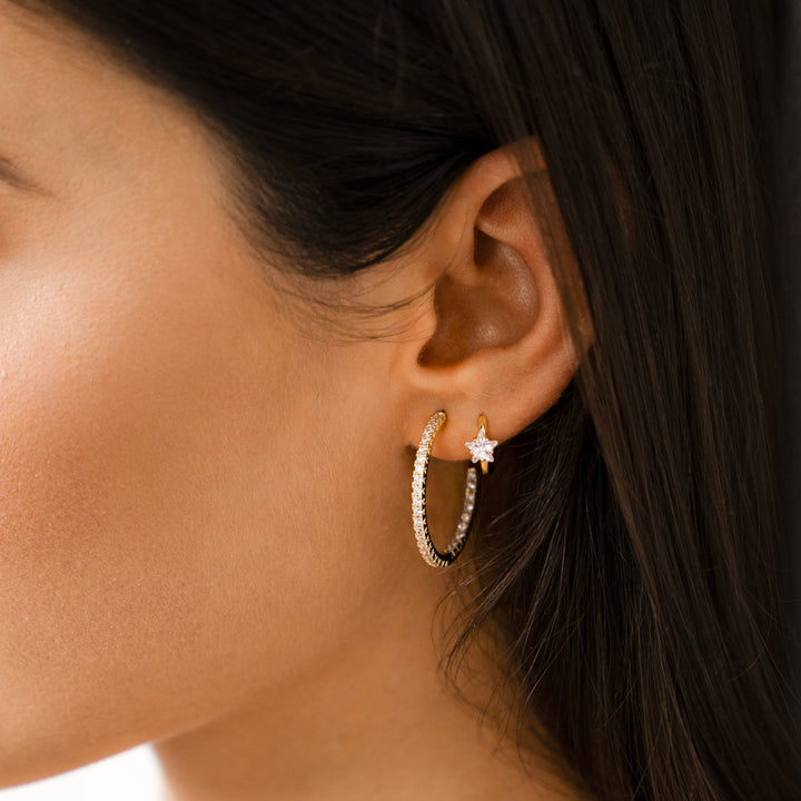 Wide Creole Earrings with Star Zirconia - Lunara-Silver-State of Style