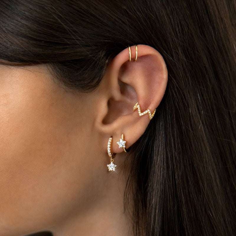 Wide Creole Earrings with Star Zirconia - Lunara-Silver-State of Style