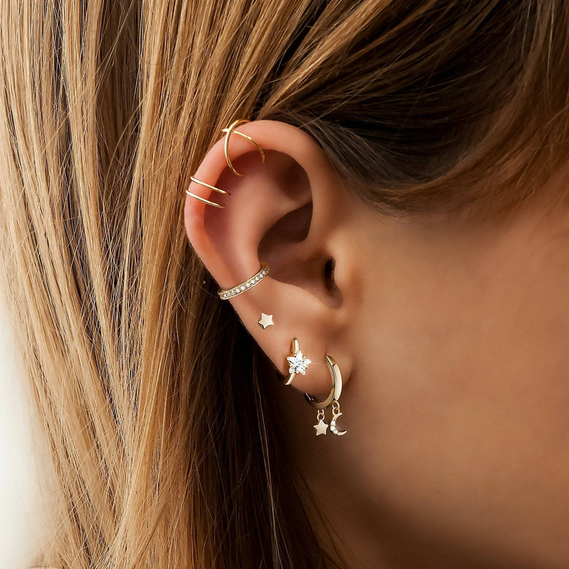 Wide Creole Earrings with Star Zirconia - Lunara-Silver-State of Style