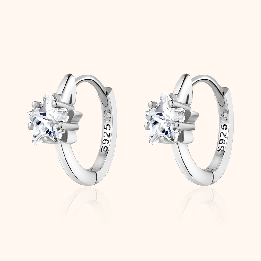 Wide Creole Earrings with Star Zirconia - Lunara-Silver-State of Style