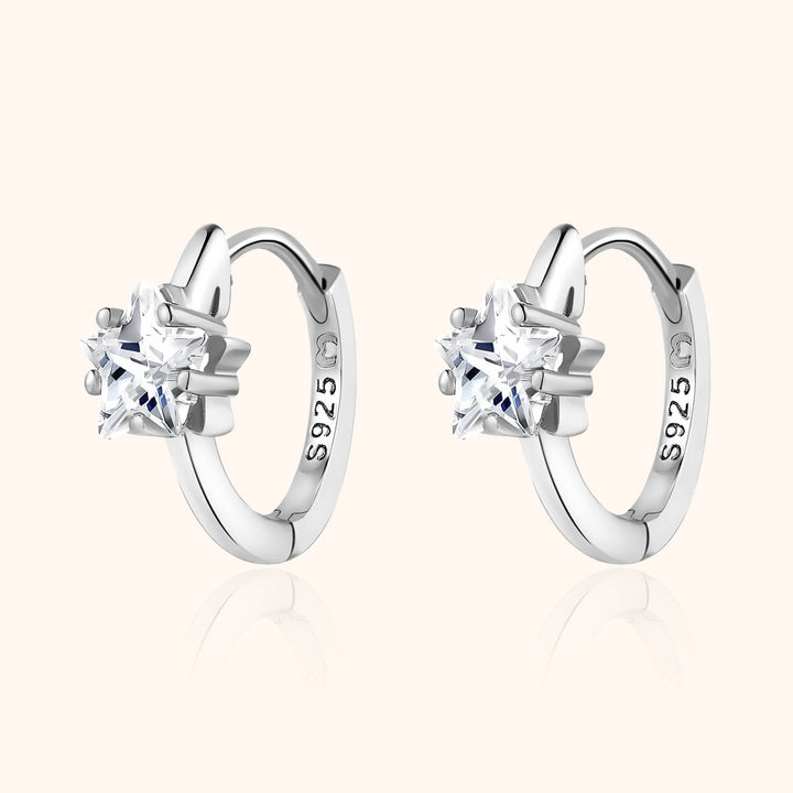 Wide Creole Earrings with Star Zirconia - Lunara-Silver-State of Style