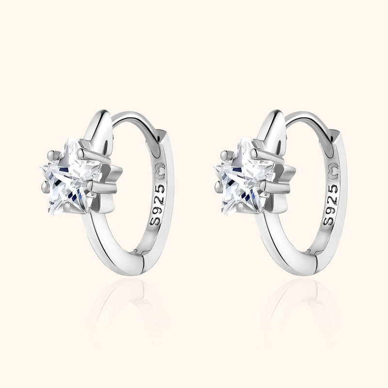Wide Creole Earrings with Star Zirconia - Lunara-Silver-State of Style