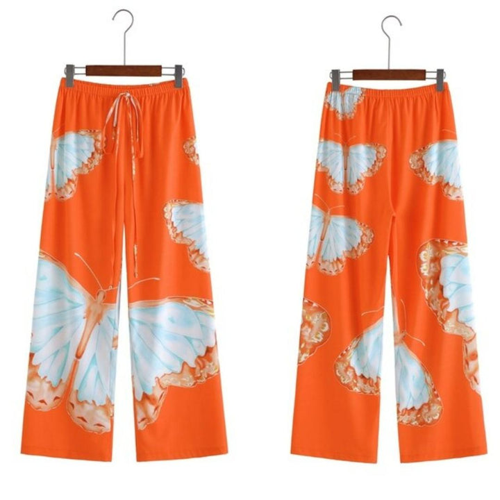 Wide-cut summer trousers made of chiffon – Liana-Brown-S-State of Style