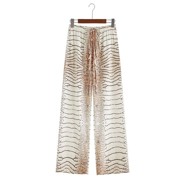 Wide-cut summer trousers made of chiffon – Liana-Khaki-S-State of Style