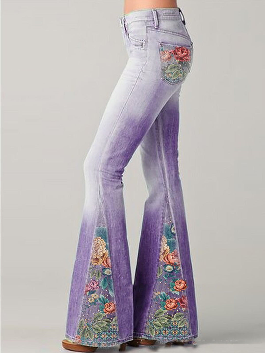 Wide Leg Trousers with Trendy Floral Print - Luna-Blue-S-State of Style