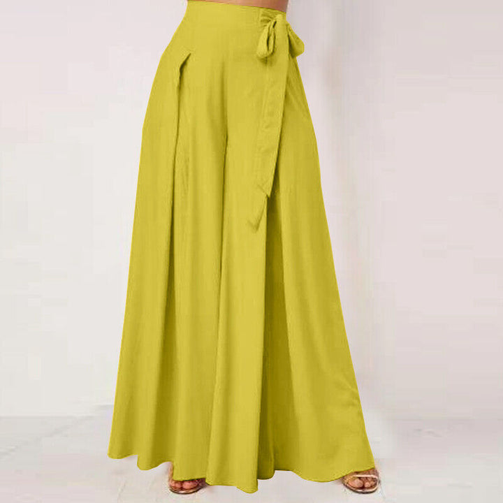 Wide-Leg Work Pants in Plus Sizes-Yellow-S-State of Style