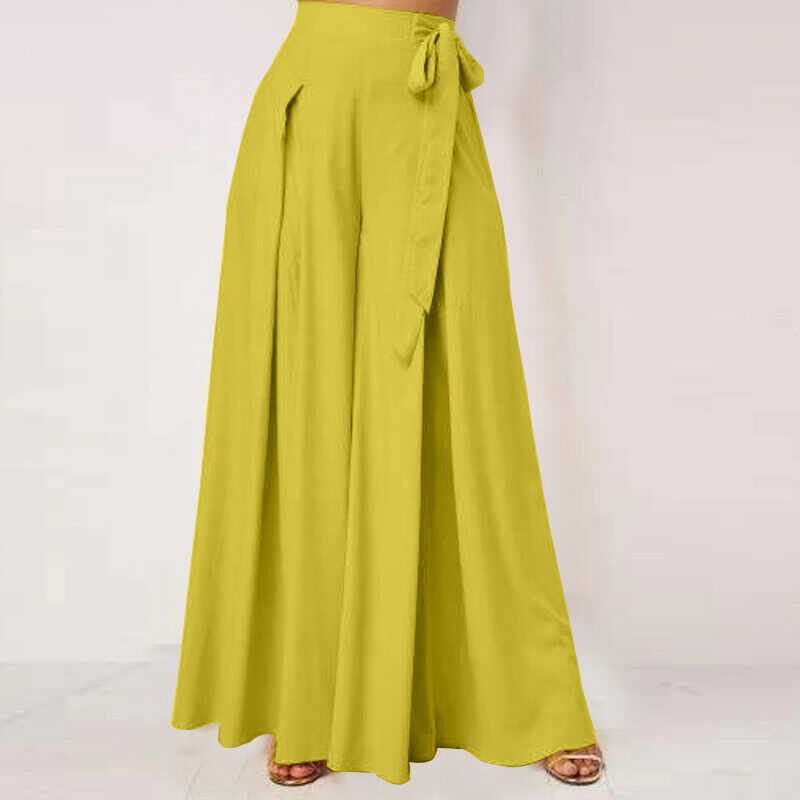 Wide-Leg Work Pants in Plus Sizes-Yellow-S-State of Style
