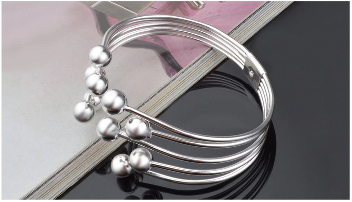Wide Open Bracelet with Silver Beads-State of Style