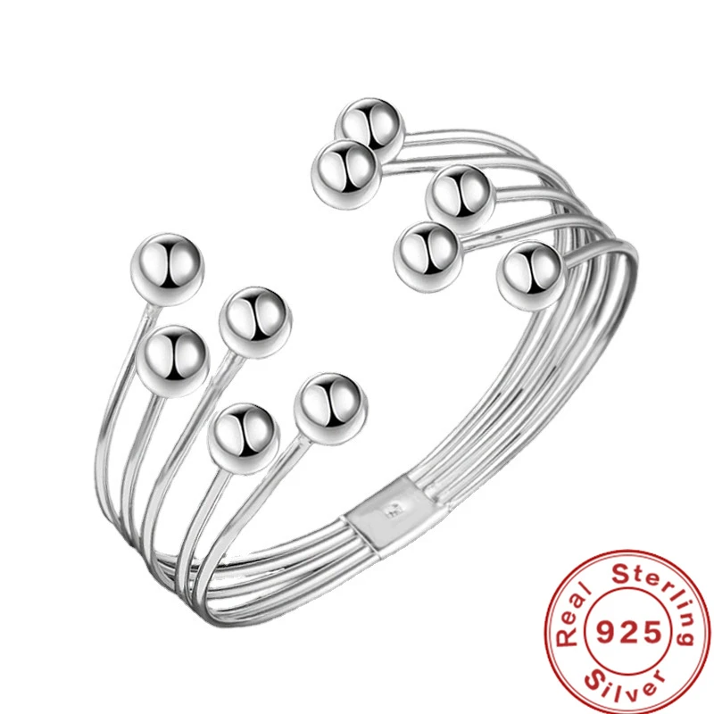 Wide Open Bracelet with Silver Beads-State of Style