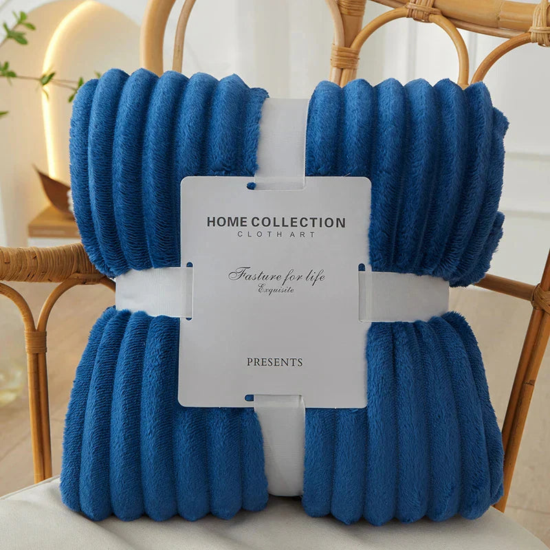 Wide Striped Flannel Fleece Blanket - CozyStripe-Dark Blue-100x150cm-State of Style