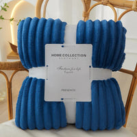 Wide Striped Flannel Fleece Blanket - CozyStripe-Dark Blue-100x150cm-State of Style