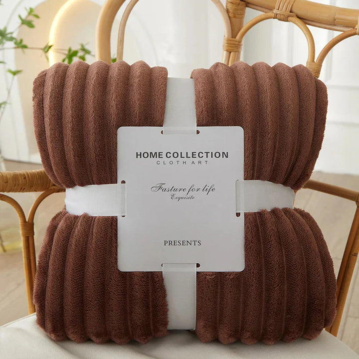 Wide Striped Flannel Fleece Blanket - CozyStripe-Dark Brown-100x150cm-State of Style