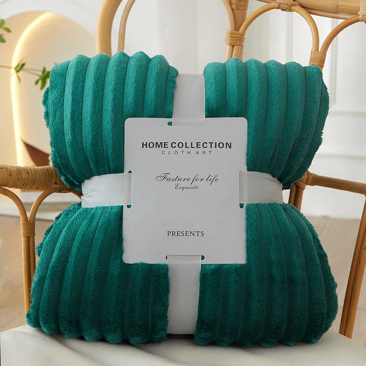Wide Striped Flannel Fleece Blanket - CozyStripe-Dark Green-100x150cm-State of Style