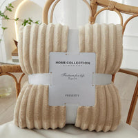 Wide Striped Flannel Fleece Blanket - CozyStripe-Khaki-100x150cm-State of Style