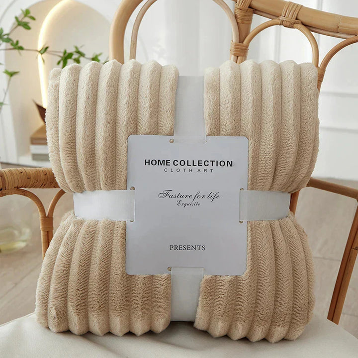 Wide Striped Flannel Fleece Blanket - CozyStripe-Khaki-100x150cm-State of Style
