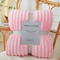 Wide Striped Flannel Fleece Blanket - CozyStripe-Pink-100x150cm-State of Style