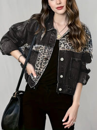 Wildly Chic Leopard Print Denim Jacket - Leona-Black-S-State of Style
