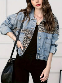 Wildly Chic Leopard Print Denim Jacket - Leona-Light Blue-S-State of Style