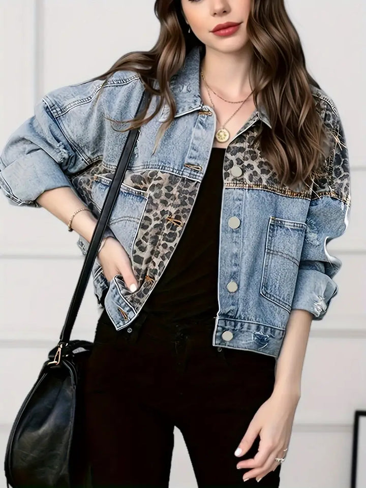 Wildly Chic Leopard Print Denim Jacket - Leona-Light Blue-S-State of Style