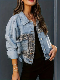 Wildly Chic Leopard Print Denim Jacket - Leona-Light Blue-S-State of Style
