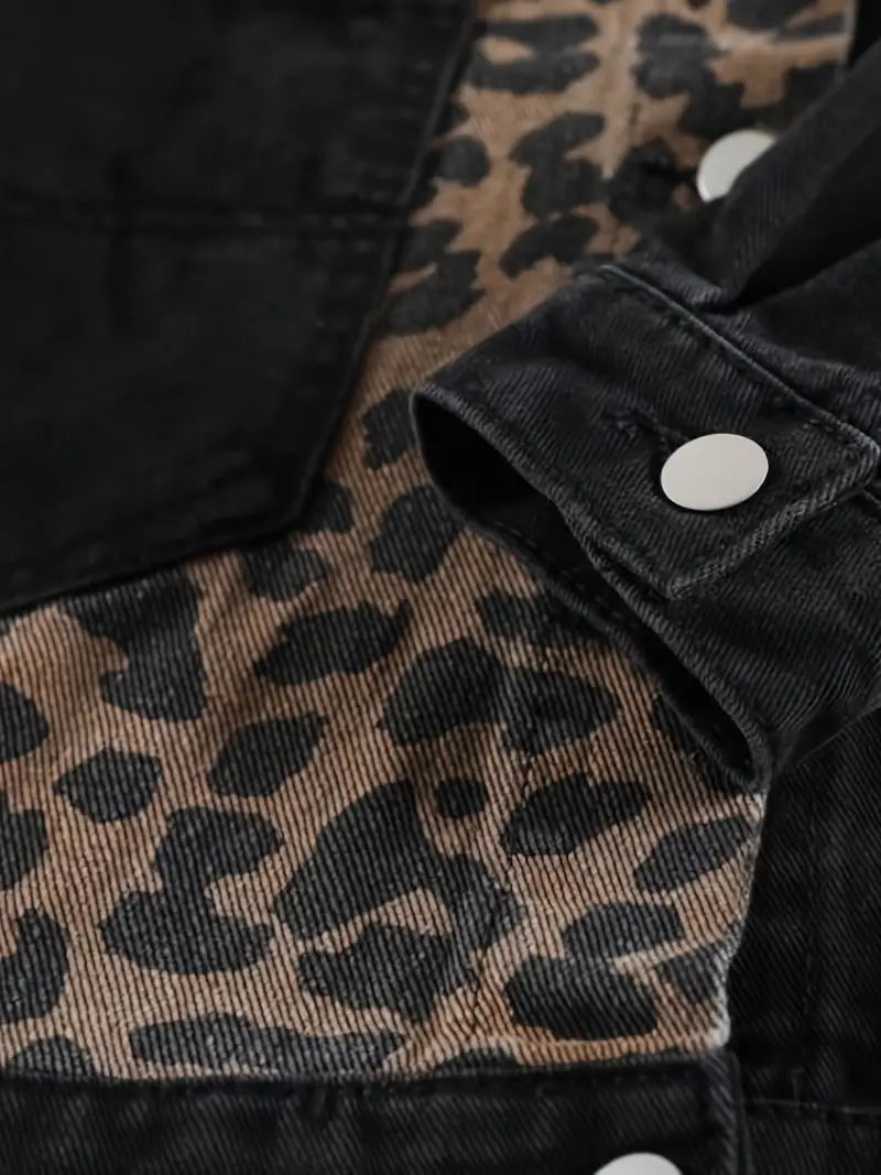 Wildly Chic Leopard Print Denim Jacket - Leona-Light Blue-S-State of Style