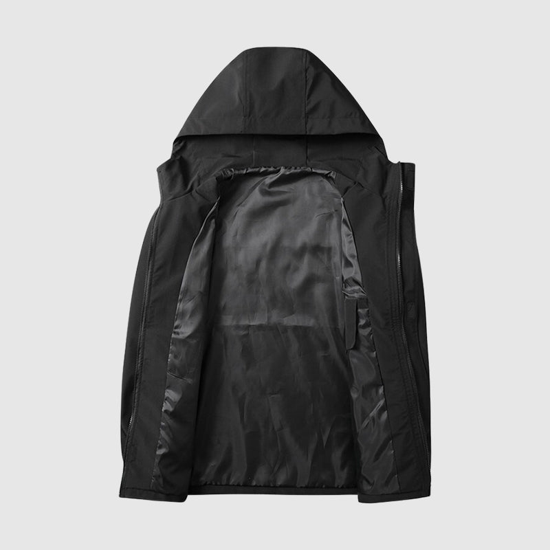 Windproof Men's Jacket with Hood and Zippers - Max-Black-S-State of Style